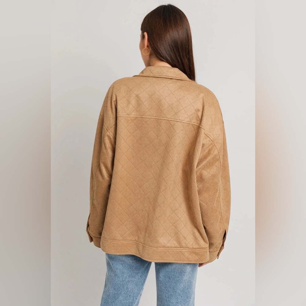 Le Lis Diamond Quilted Suede Front Zipper Collared Jacket - Picture 2 of 2
